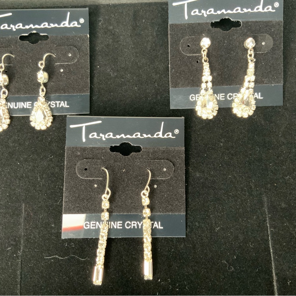 Three Pairs Silver Crystal Earrings